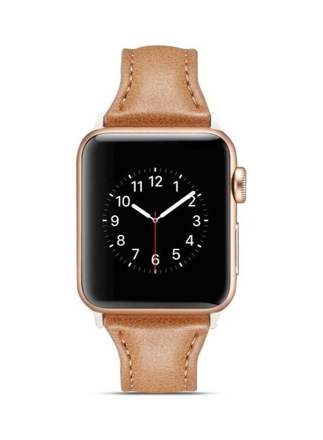 NIBEMINENT Thin Leather Replacement Wrist Strap Watchband for Apple Wacth 5/4/3/2/1 42-44mm Brown - Image 4