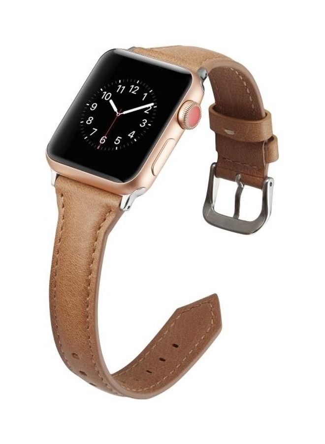 NIBEMINENT Thin Leather Replacement Wrist Strap Watchband for Apple Wacth 5/4/3/2/1 42-44mm Brown - Image 3