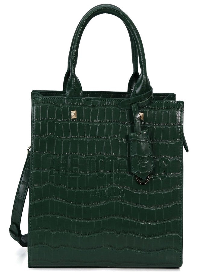 Chinllo Tote Bag for Women Top Handle Stachel Purse and Handbags with Shoulder Strap, Green-crocodile, Medium 14 IN - Image 1