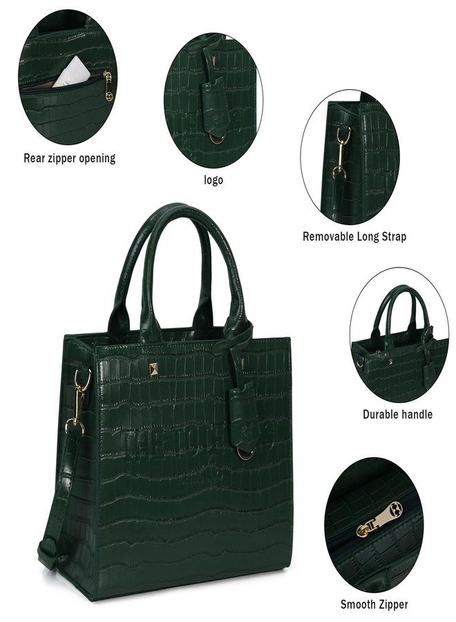 Chinllo Tote Bag for Women Top Handle Stachel Purse and Handbags with Shoulder Strap, Green-crocodile, Medium 14 IN - Image 3