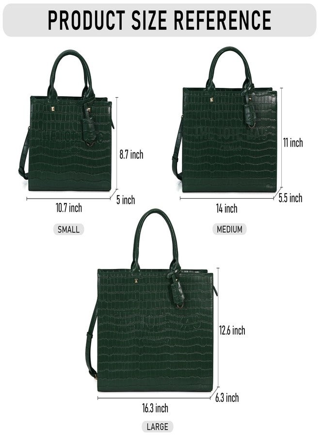 Chinllo Tote Bag for Women Top Handle Stachel Purse and Handbags with Shoulder Strap, Green-crocodile, Medium 14 IN - Image 2