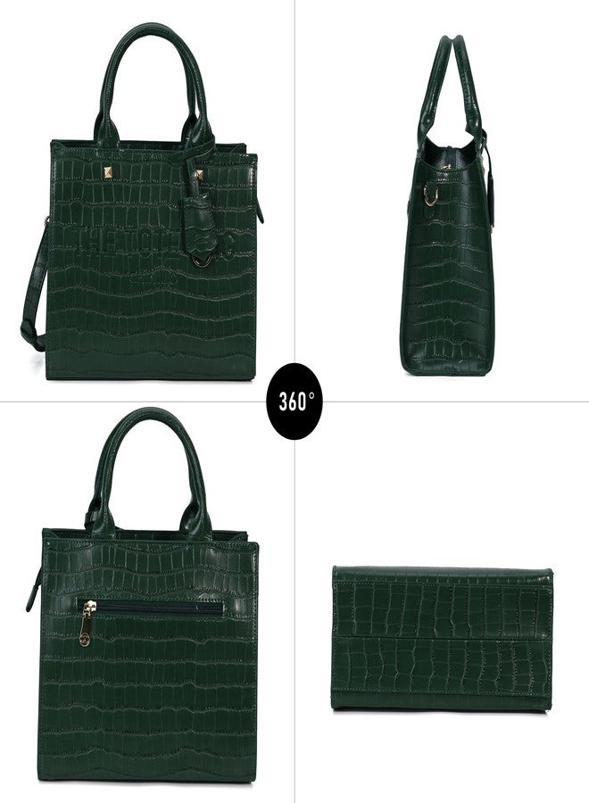 Chinllo Tote Bag for Women Top Handle Stachel Purse and Handbags with Shoulder Strap, Green-crocodile, Medium 14 IN - Image 5