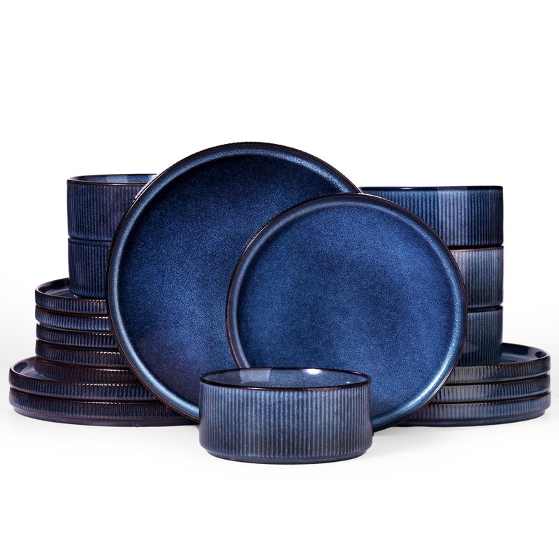 famiware Star Plates and Bowls Sets Modern Stoneware Dinnerware Sets for 6 18Piece Kitchen Dish Set Chip and Scratch Resistant Microwave and Dishwasher Safe Tableware Nebulas Blue