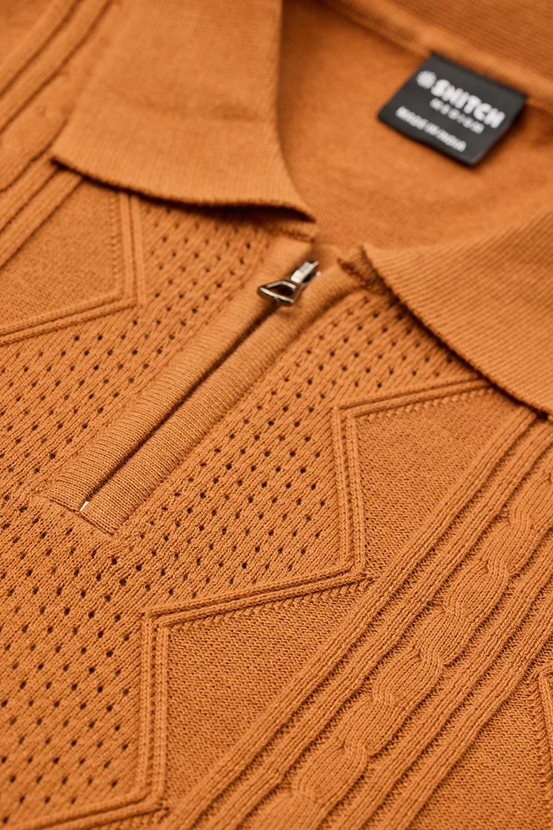 سنيتش Terracotta Textured Half Sleeve Slim Fit T-Shirt