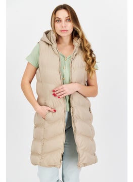 French Connection Women Plain Hooded Vest Jacket, Beige  - Image 1