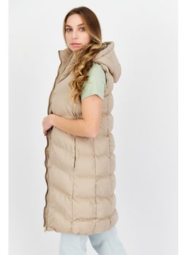 French Connection Women Plain Hooded Vest Jacket, Beige  - Image 3