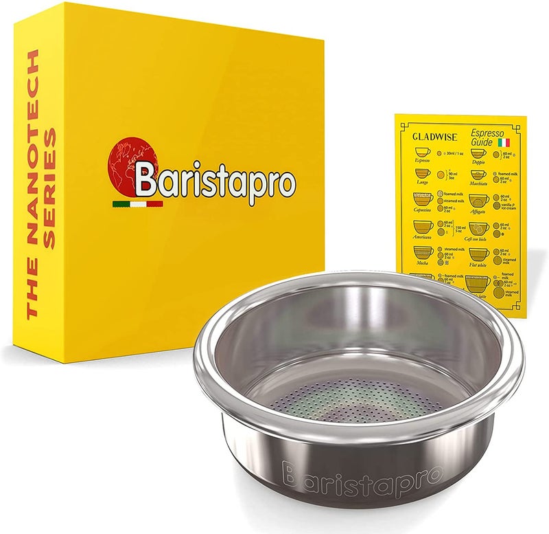 Gladwise IMS Basket 58mm 18 gram Nanotech - Baristapro Precision Ridgeless Double Espresso Basket Filter fits most 58mm Portafilter. Make Superior Expresso Coffee Shots! Includes Gladwise Coffee Card - Image 1