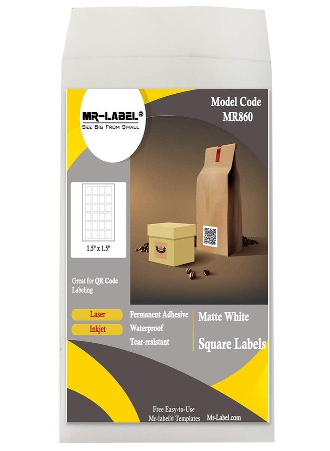 Mr-Label 1.5" x 1.5" Square White Sticker Labels - Waterproof and Tear-Resistant - for Inkjet & Laser Printer - for Food Package | Gift Bag | Jar (50 Sheets Total 1200 Labels) - Image 1