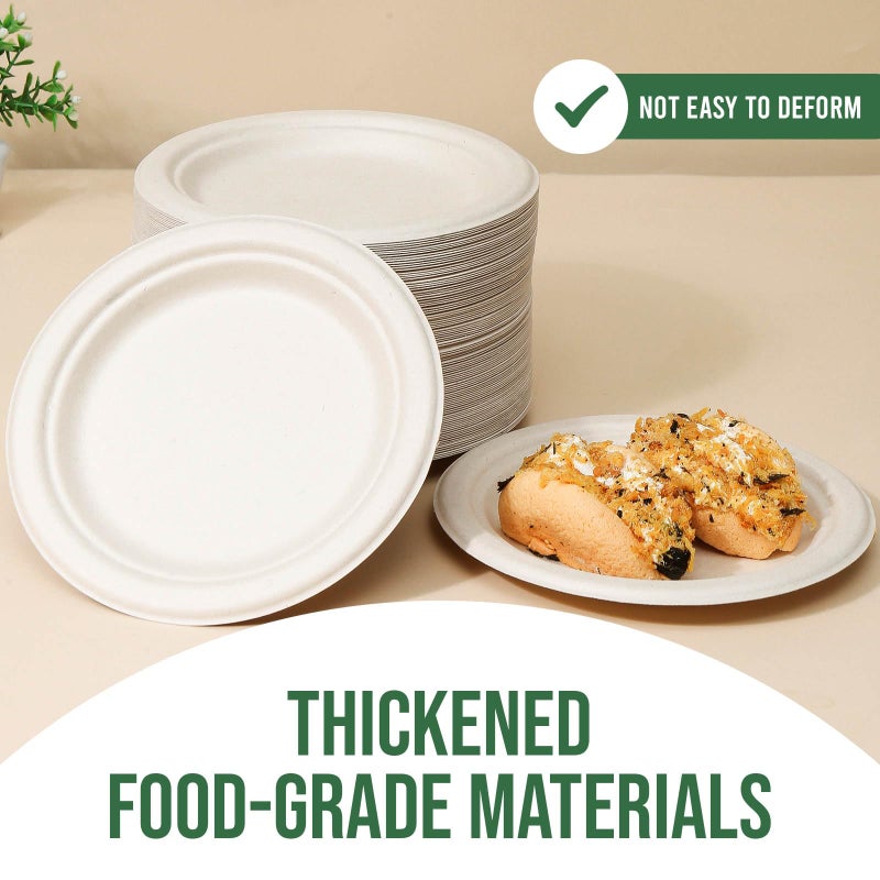 TaidMiao 7 Inch Paper Plates 100 Pack - 100% Compostable Disposable Plates  Heavy Duty Dessert Plates  Biodegradable Sugarcane Plates for Party (Microwavable  Oil/Water Proof  Eco-Friendly  Brown) - Image 2
