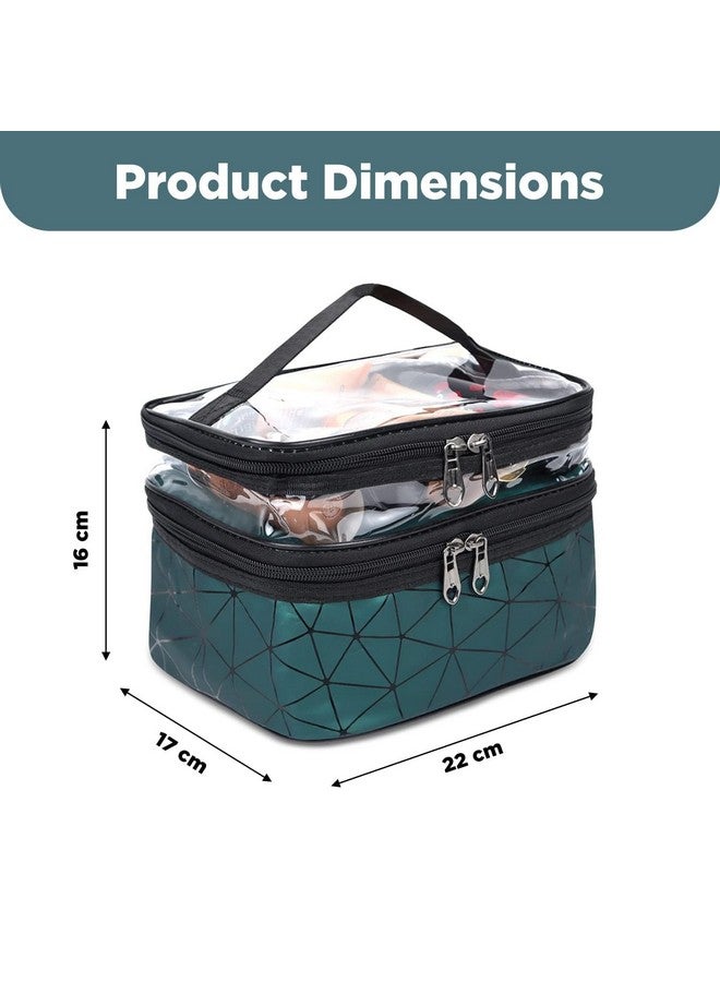 HELIMIX Transparent Makeup Bags Double Layer Travel Cosmetic Cases Makeup Organizer Toiletry Bags - Cosmetic Pouch for Women Travel Storage Toiletry Pouch with Elastic Band and 2 Zipper - Image 4
