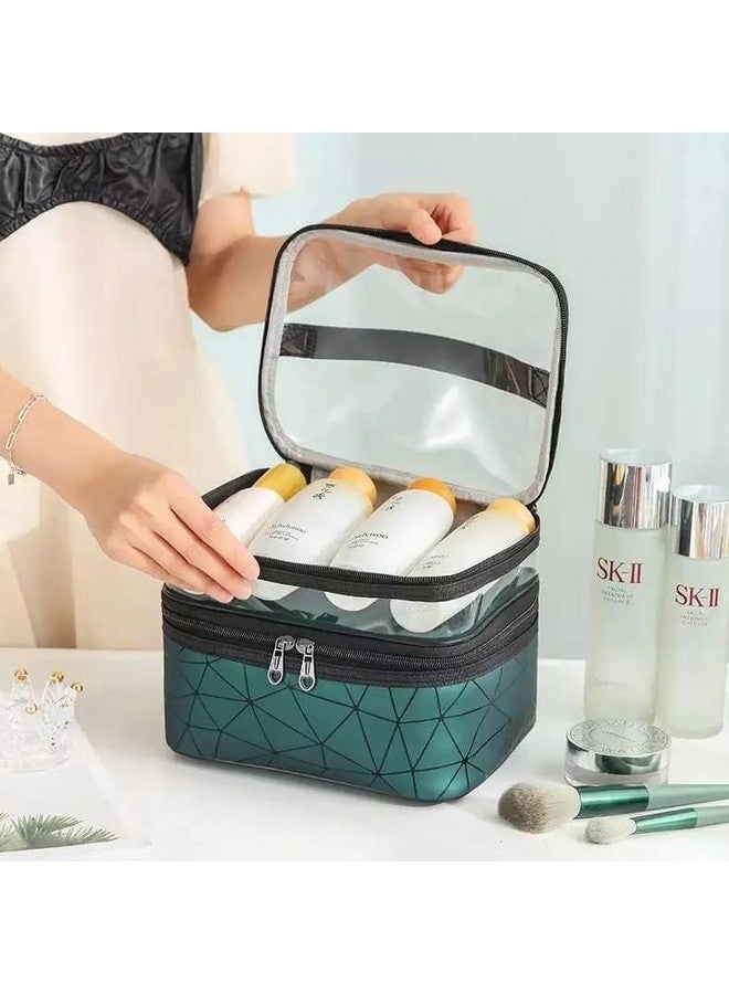 HELIMIX Transparent Makeup Bags Double Layer Travel Cosmetic Cases Makeup Organizer Toiletry Bags - Cosmetic Pouch for Women Travel Storage Toiletry Pouch with Elastic Band and 2 Zipper - Image 3