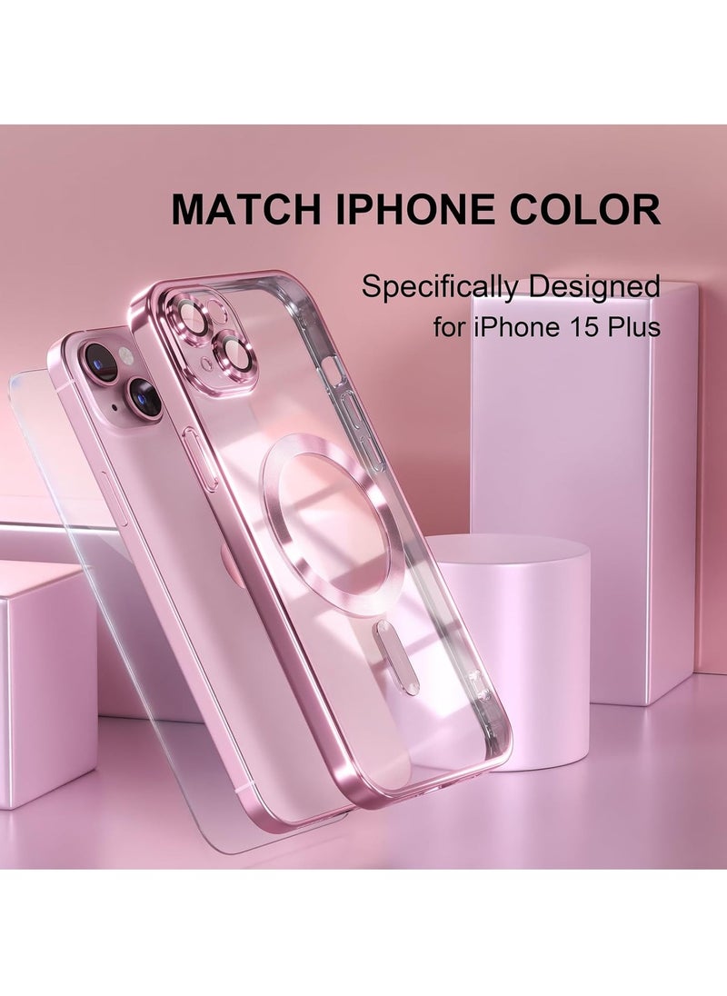 Generic - Case for iPhone 13 /14 MagSafe with Camera Lens Protector,Magnetic Clear Case Full Protection Plating Anti-Scratch Slim Thin Case Cover - Rose Gold - Image 1