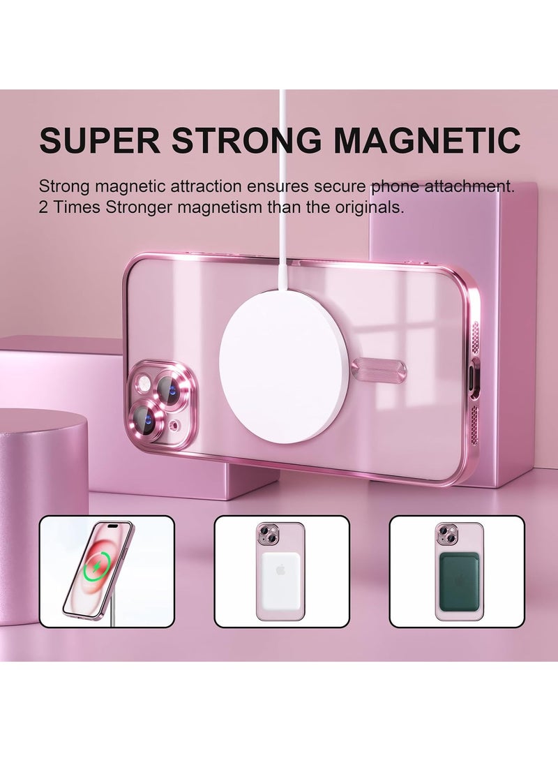Generic - Case for iPhone 13 /14 MagSafe with Camera Lens Protector,Magnetic Clear Case Full Protection Plating Anti-Scratch Slim Thin Case Cover - Rose Gold - Image 1