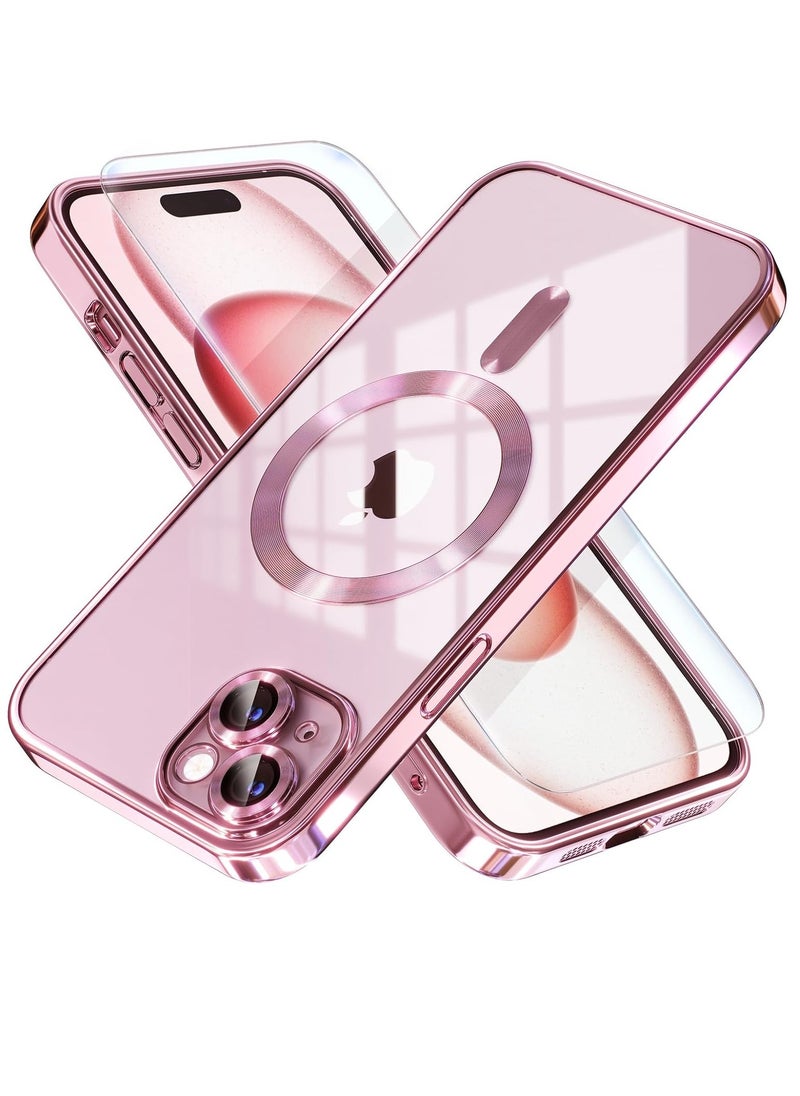 Generic - Case for iPhone 13 /14 MagSafe with Camera Lens Protector,Magnetic Clear Case Full Protection Plating Anti-Scratch Slim Thin Case Cover - Rose Gold - Image 1
