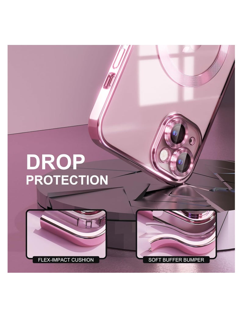 Generic - Case for iPhone 13 /14 MagSafe with Camera Lens Protector,Magnetic Clear Case Full Protection Plating Anti-Scratch Slim Thin Case Cover - Rose Gold - Image 1
