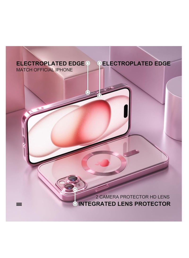 Generic - Case for iPhone 13 /14 MagSafe with Camera Lens Protector,Magnetic Clear Case Full Protection Plating Anti-Scratch Slim Thin Case Cover - Rose Gold - Image 1