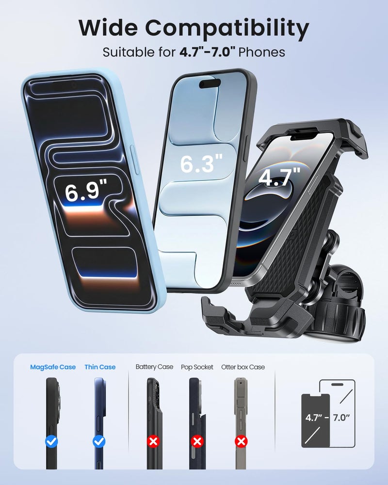 LOXP Anti-Shake Motorcycle Phone Mount - 2026 Dual Vibration Dampener, Universal Bike Phone Holder for iPhone 17/16/15/14/13 Series & Android 4.7-7â€, Handlebar Mount for Bicycle/Motorbike/Scooter - Image 5