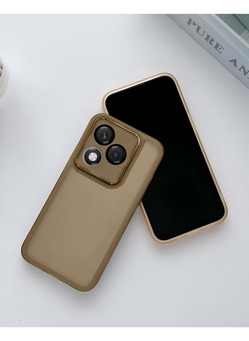 غلاف خلفي أنيق من السيليكون الشفاف TPU لحماية كاميرا هاتف Honor 400 Lite 5G 2025 رفيع للغاية مع حدود الكاميرا مطلية بالكهرباء - بني