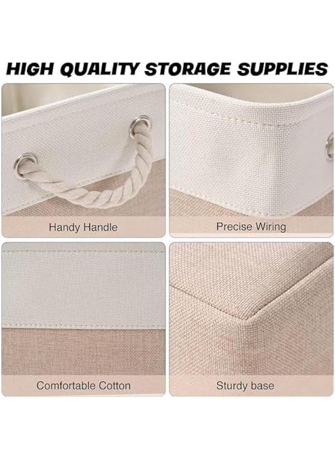 TRASSLE 3 Pack Rectangular Collapsible Baskets with Handles, Fabric Storage Baskets for Shelves,Canvas Storage Baskets for Closet, for Toys,Books,Gifts (White&Khaki)  - Image 3