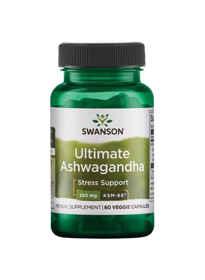 SWANSON Ultimate Ashwagandha KSM-66 - Herbal Supplement Supporting Healthy Stress Levels & Relaxation - Natural Formula to Promote a Calm & Relaxed Mindset - (60 Veggie Capsules, 250mg Each) - Image 1