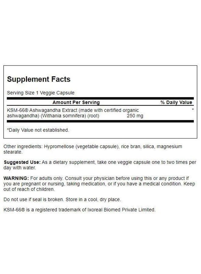 SWANSON Ultimate Ashwagandha KSM-66 - Herbal Supplement Supporting Healthy Stress Levels & Relaxation - Natural Formula to Promote a Calm & Relaxed Mindset - (60 Veggie Capsules, 250mg Each) - Image 2