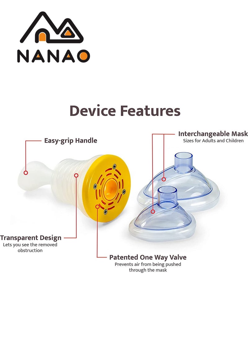 NANAO - Emergency Choking Rescue Kit: Portable First Aid Suction Device,Choking Rescue Device, Rescue Kit for Children & Adults,young & Pediatric Masks with instruction paper Included(Yellow& Blue) - Image 1