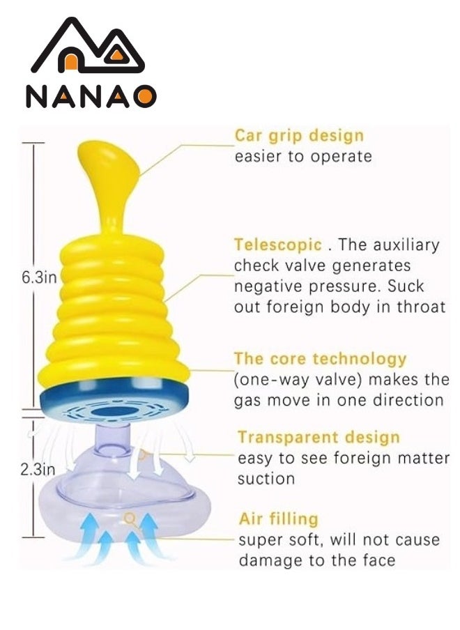 NANAO - Emergency Choking Rescue Kit: Portable First Aid Suction Device,Choking Rescue Device, Rescue Kit for Children & Adults,young & Pediatric Masks with instruction paper Included(Yellow& Blue) - Image 1