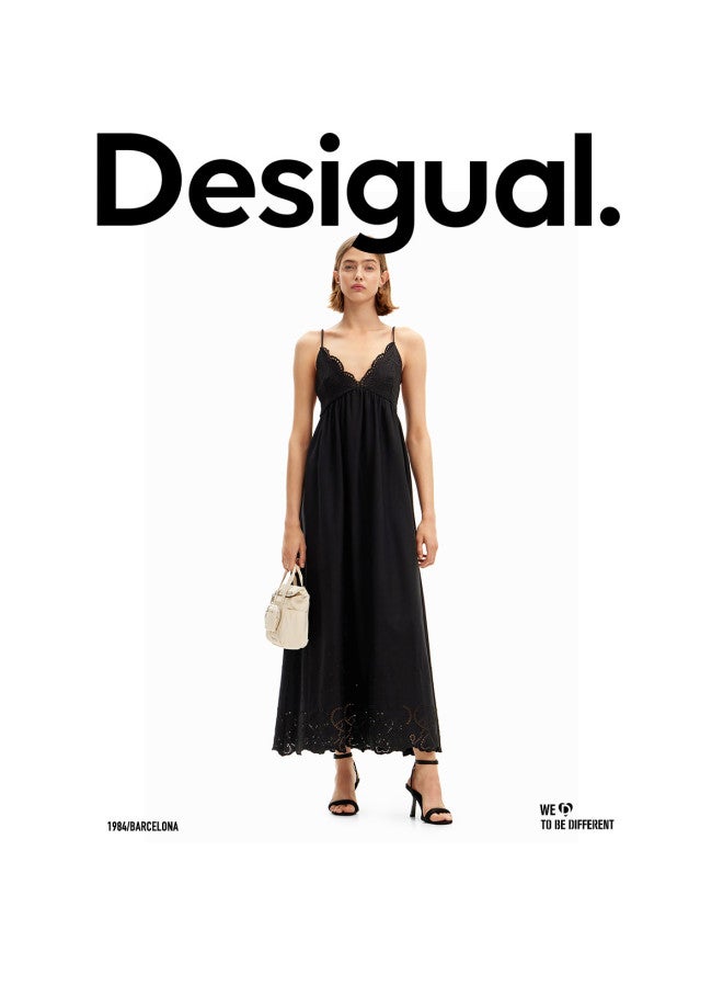 DESIGUAL فستان سليب أسود بلا أكمام من الدانتيل - Image 2