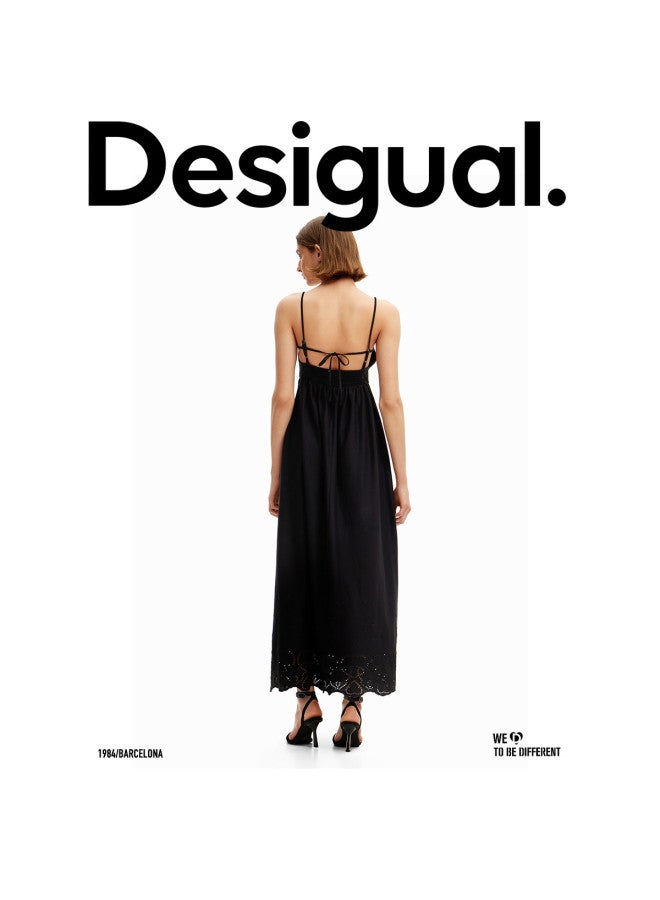 DESIGUAL فستان سليب أسود بلا أكمام من الدانتيل - Image 5