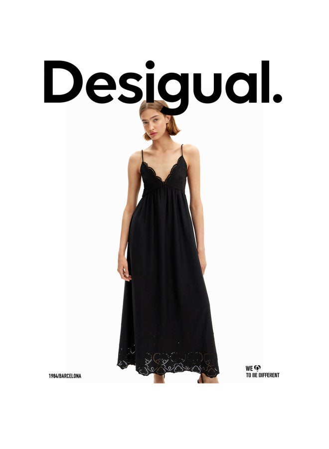 DESIGUAL فستان سليب أسود بلا أكمام من الدانتيل - Image 3