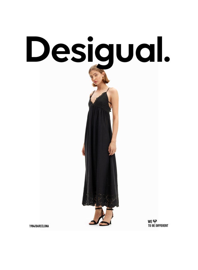 DESIGUAL فستان سليب أسود بلا أكمام من الدانتيل - Image 4