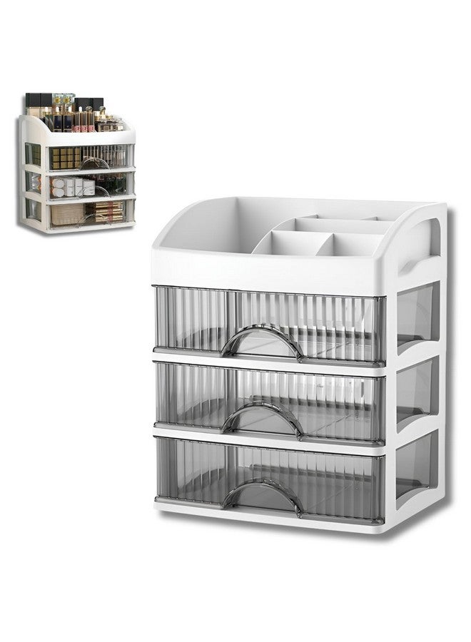 KREPS Countertop Makeup Organizer with Drawers Plastic Storage for Makeup Brush,Hair Accessories,Jewelry,Skincare Vanity Display Cases, Skin Care Products, Office Desk Organizer (3 Layer, White) - Image 1