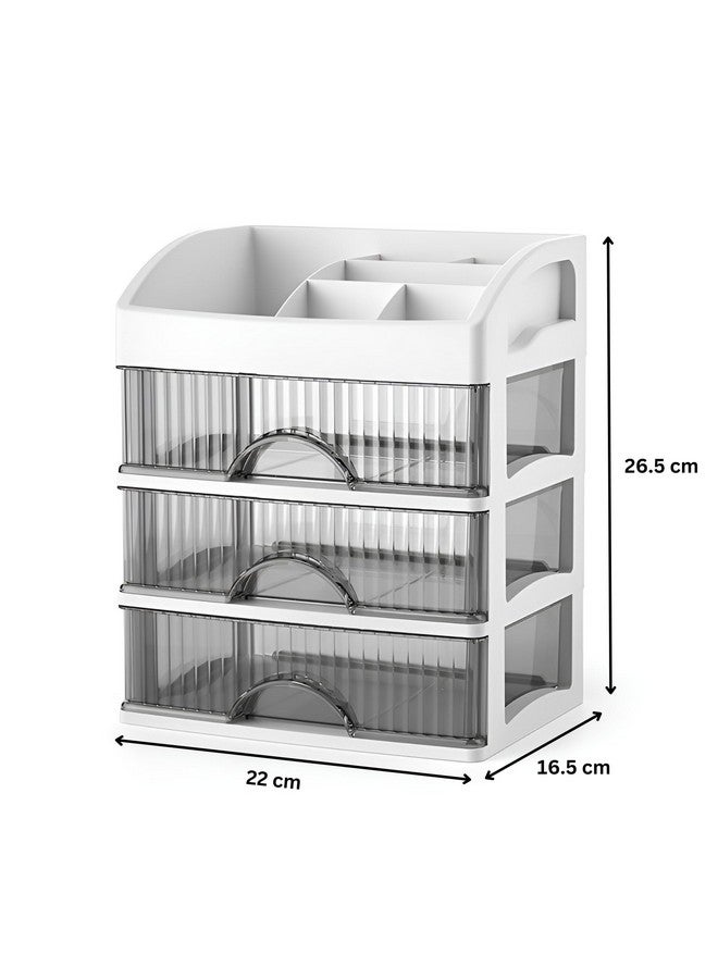 KREPS Countertop Makeup Organizer with Drawers Plastic Storage for Makeup Brush,Hair Accessories,Jewelry,Skincare Vanity Display Cases, Skin Care Products, Office Desk Organizer (3 Layer, White) - Image 3