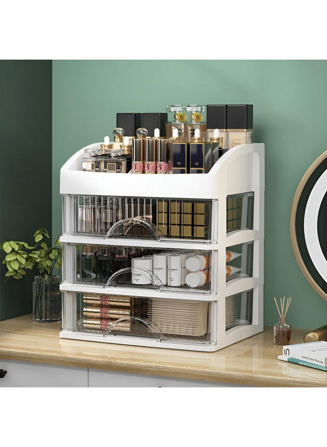 KREPS Countertop Makeup Organizer with Drawers Plastic Storage for Makeup Brush,Hair Accessories,Jewelry,Skincare Vanity Display Cases, Skin Care Products, Office Desk Organizer (3 Layer, White) - Image 2