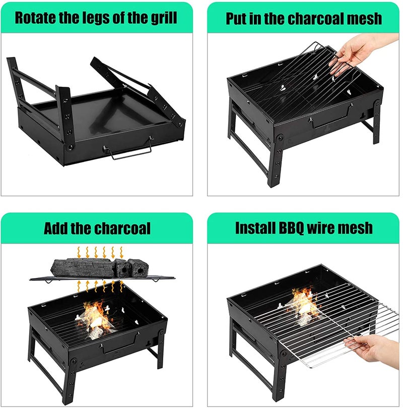 HIMALY Barbecue Grill Portable BBQ Charcoal Grill Smoker Grill for Outdoor Cooking Camping Hiking Picnics Backpacking - Image 4