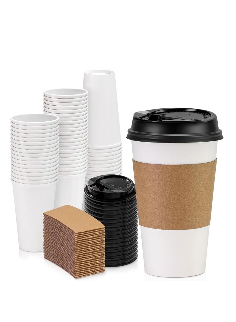 100 Pack 16oz Disposable Coffee Cups with Lids and Sleeves  - Image 1