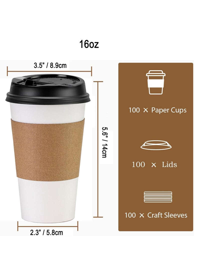 100 Pack 16oz Disposable Coffee Cups with Lids and Sleeves  - Image 2