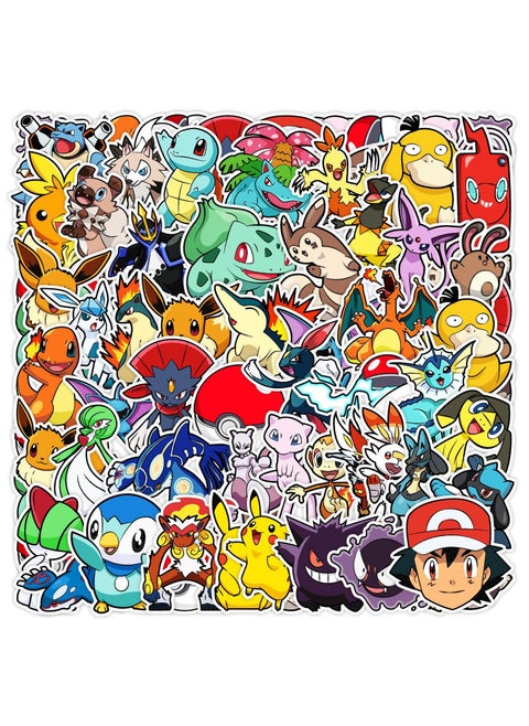 50pcs Anime Energy Core Stickers Set - Waterproof Cute Creature Decals with Lightning Orbit & Magic Capsule Designs (Retro Pixel Art for Laptop/Luggage/DIY Projects)