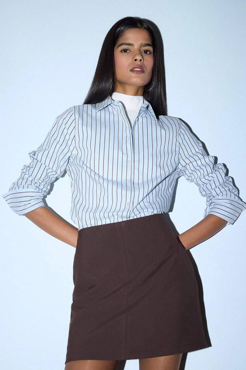 ديفاكتو Fitted Striped Poplin Shirt