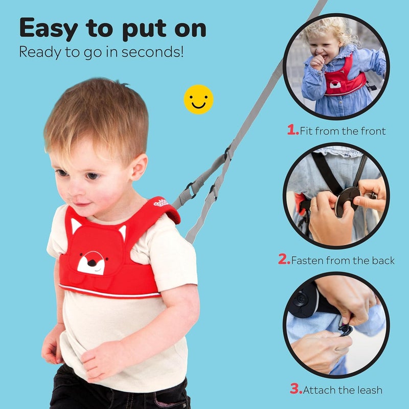 trunki Toddler Leash - Fuss Free Toddler Walking Reins & Kids Safety Harness | Baby Leash for Kids – Felix Fox (Red) - Image 5