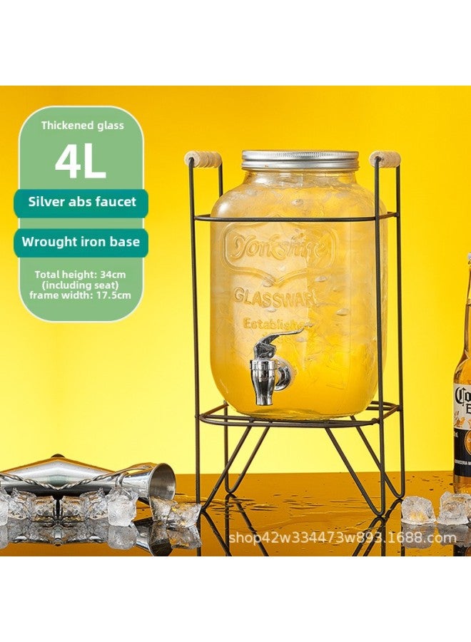 Coke Bucket Wine Bucket With Tap Glass Bottle Juice Beverage Bucket Container Beer Bucket Refrigerator Cold Kettle Fruit Tea Bucket-Capacity:[4L] ABS Exquisite Faucet Stable Iron Frame - Image 1