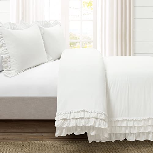 Lush Decor Ella Ruffle Lace 100 Cotton Duvet Cover 3 Piece Set FullQueen White Cute Comforter Queen Bedding Set White Bedding Full Size Coquette Decor Neutral Lace Trim Ruffle Trim - Image 3