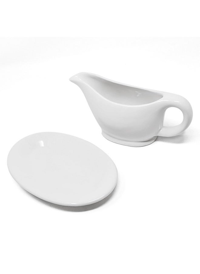 KOVOT KOVOT White Elegant 12oz Ceramic Gravy Boat and Saucer Plate Set - Perfect for Thanksgiving Gravies, Sauces, and Dressings - Microwave and Dishwasher Safe  - Image 3