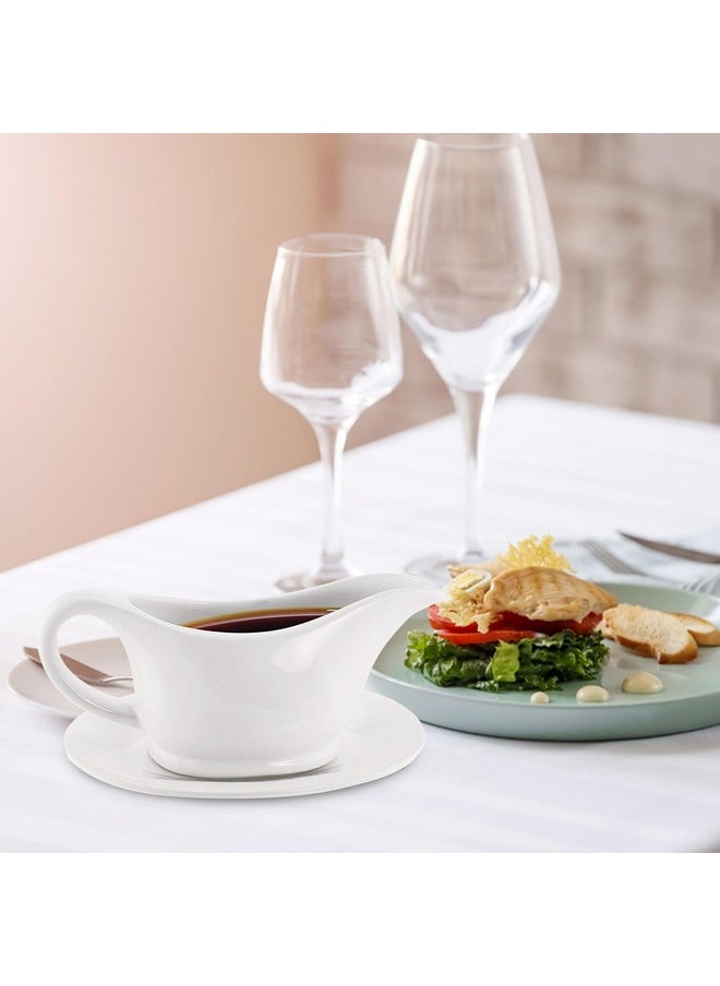 KOVOT KOVOT White Elegant 12oz Ceramic Gravy Boat and Saucer Plate Set - Perfect for Thanksgiving Gravies, Sauces, and Dressings - Microwave and Dishwasher Safe  - Image 5