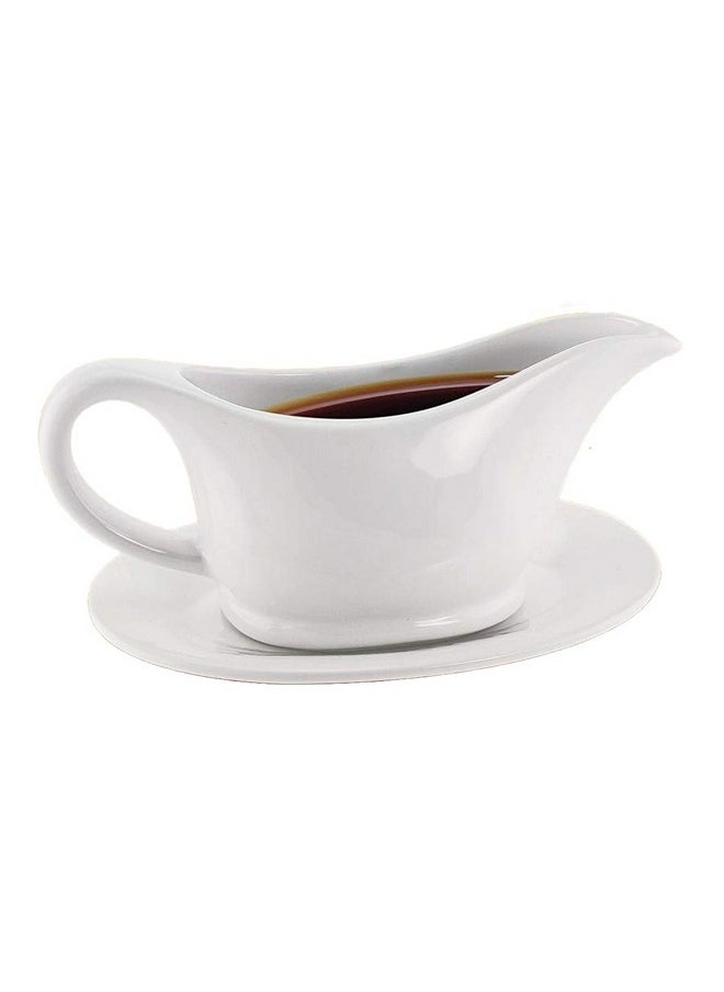 KOVOT KOVOT White Elegant 12oz Ceramic Gravy Boat and Saucer Plate Set - Perfect for Thanksgiving Gravies, Sauces, and Dressings - Microwave and Dishwasher Safe  - Image 1