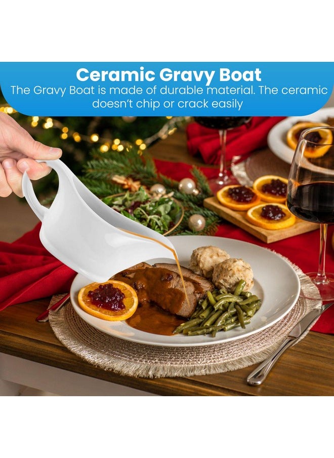 KOVOT KOVOT White Elegant 12oz Ceramic Gravy Boat and Saucer Plate Set - Perfect for Thanksgiving Gravies, Sauces, and Dressings - Microwave and Dishwasher Safe  - Image 4