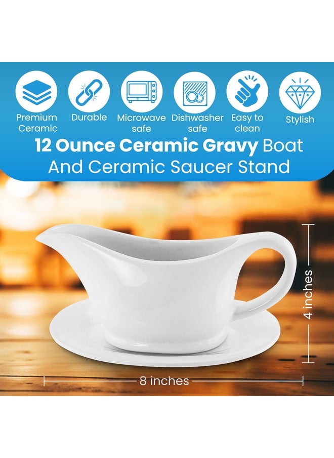 KOVOT KOVOT White Elegant 12oz Ceramic Gravy Boat and Saucer Plate Set - Perfect for Thanksgiving Gravies, Sauces, and Dressings - Microwave and Dishwasher Safe  - Image 2