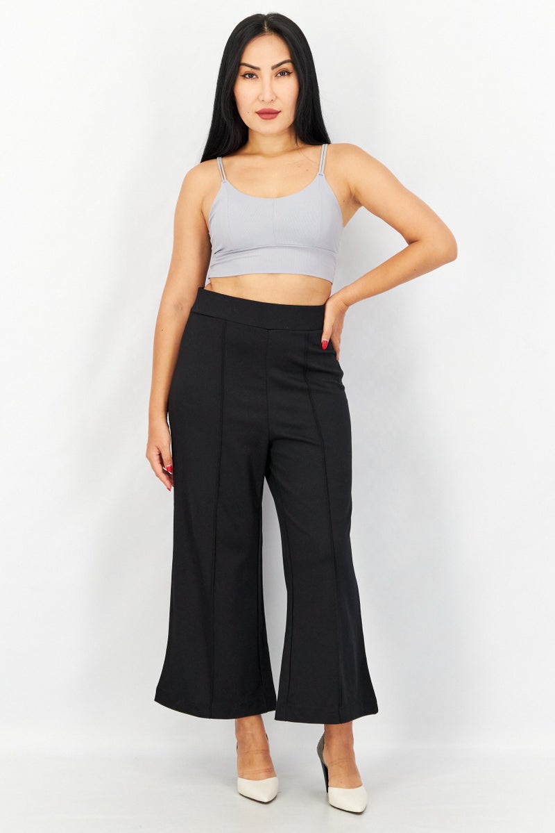 ESPRIT Women Regular Fit Wide Leg Pull On Plain Pants, Black  - Image 4