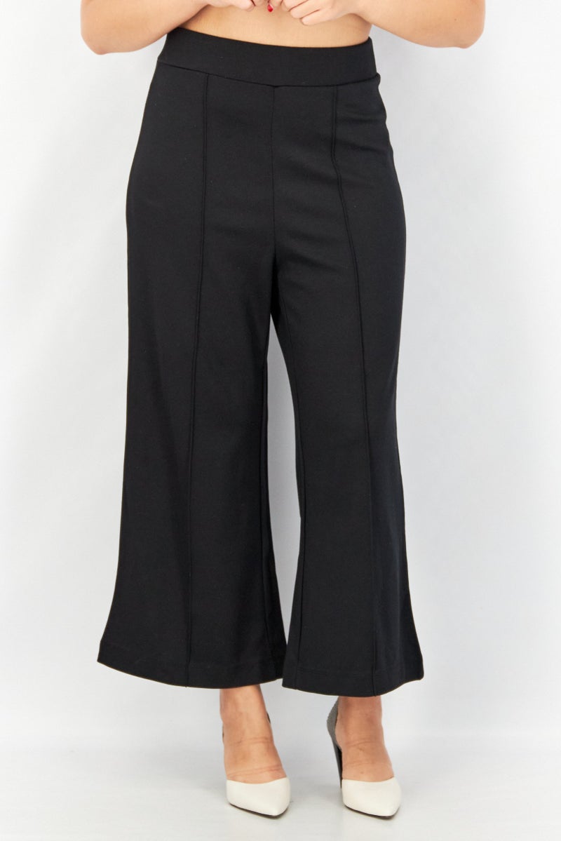 ESPRIT Women Regular Fit Wide Leg Pull On Plain Pants, Black  - Image 1