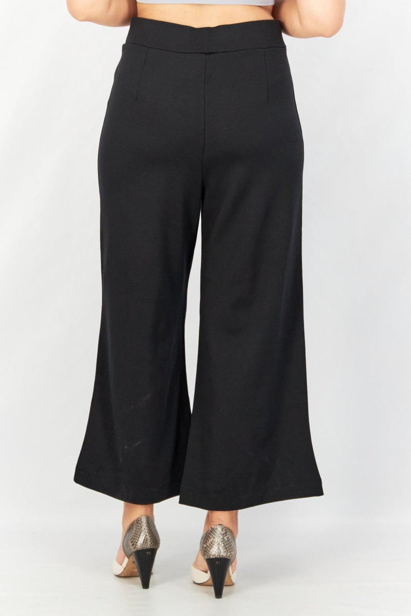 ESPRIT Women Regular Fit Wide Leg Pull On Plain Pants, Black  - Image 3